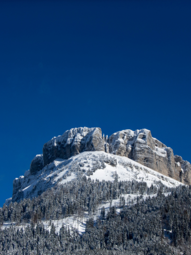 A majestic mountain with a snow-capped peak and green forested areas. The clear blue sky perfectly complements the alpine landscape. | © Tourismusverband Ausseerland