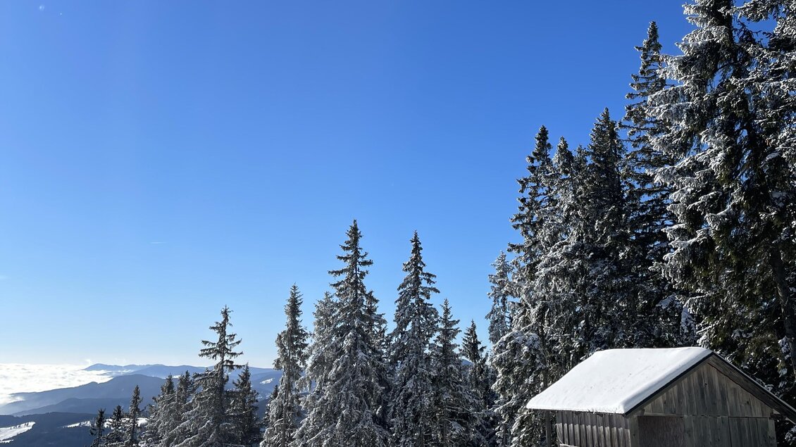 zu sehen ist eine Hütte in Hauereck und eine tiefverschneite Landschaft. | © Oststeiermark Tourismus