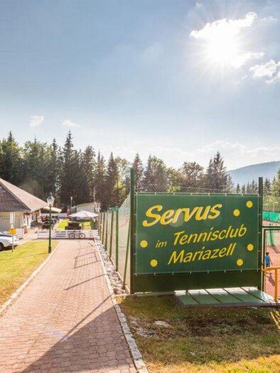 A tennis club in Mariazell with green courts and a forest in the background. The sunny atmosphere invites to sports activities. | © www.mariazell.blog | Fred Lindmoser