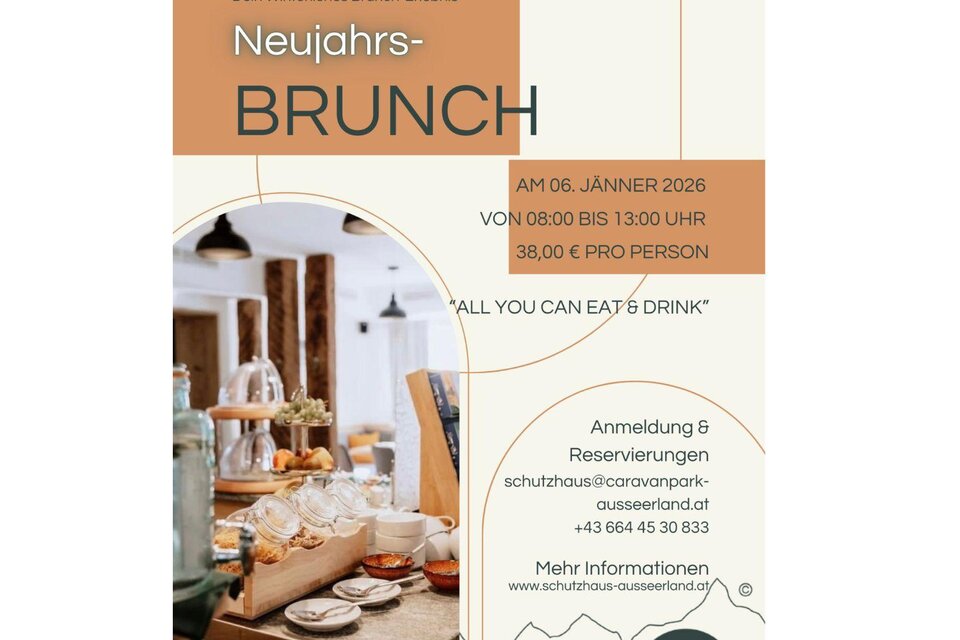 Neujahrs-Brunch am 01. Januar 2024 von 09:30 bis 13:00 Uhr. Preis: 38,00 € pro Person, mit Fokus auf Natur, Genuss und Glück. | © Das Schutzhaus