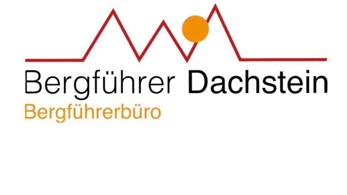 Ein einfaches Logo mit der Aufschrift „Bergführer Dachstein“ und einem Bergmotiv. Die Farbkombination aus Rot, Schwarz und Gelb vermittelt einen professionellen Eindruck. | © Bergführer Dachstein