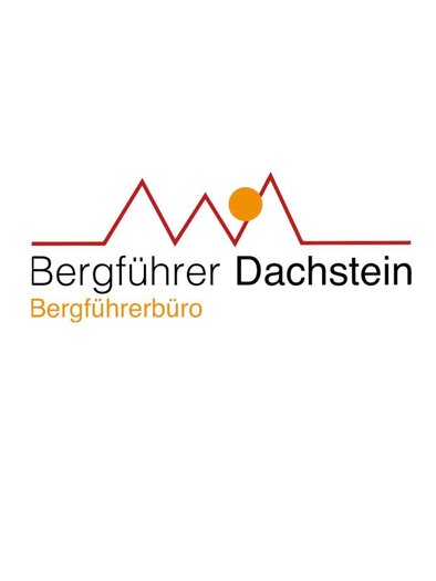 A simple logo with the inscription "Bergführer Dachstein" and a mountain motif. The color combination of red, black, and yellow conveys a professional impression. | © Bergführer Dachstein