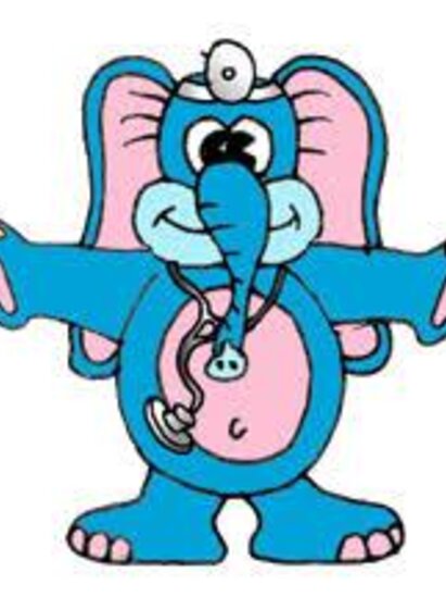 Ein fröhlicher blauer Elefant mit einem Stethoskop um den Hals. Er hat große Ohren und einen lächelnden Gesichtsausdruck. | © Symbolfoto