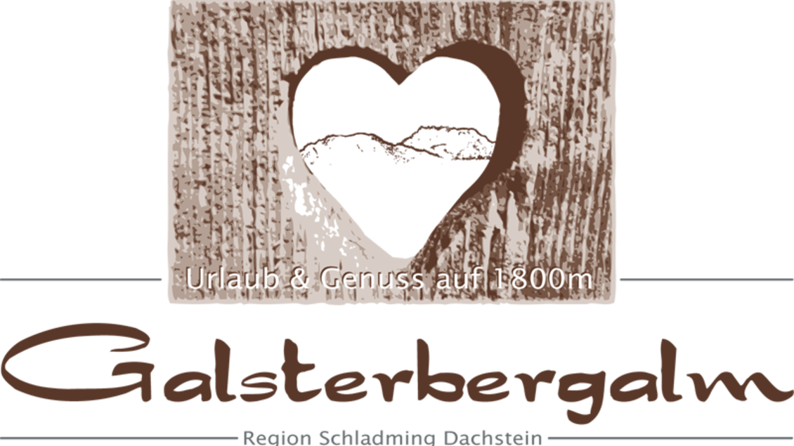 Ein Logo von Galsterbergalm mit einem Herzsymbol und der Aufschrift "Urlaub & Genuss auf 1800m". Es repräsentiert die Region Schladming Dachstein. | © Galsterbergalmhütte