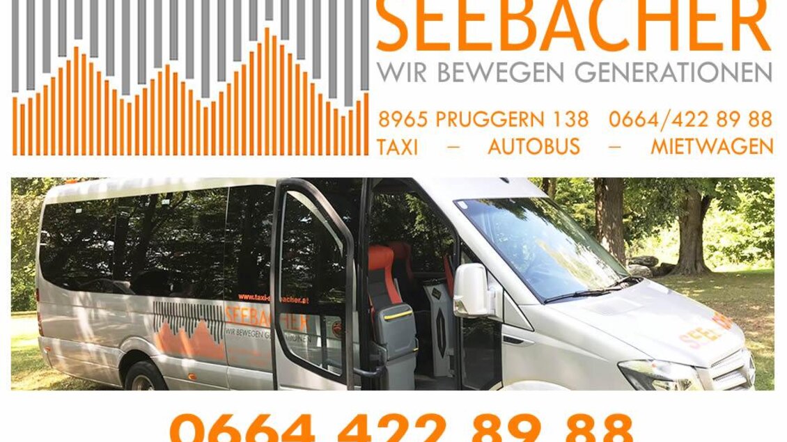 Ein moderner Minibus mit großen Fenstern steht im Freien. Im Hintergrund sind Bäume zu sehen, und das Logo des Unternehmens ist deutlich sichtbar. | © Claudia Seebacher